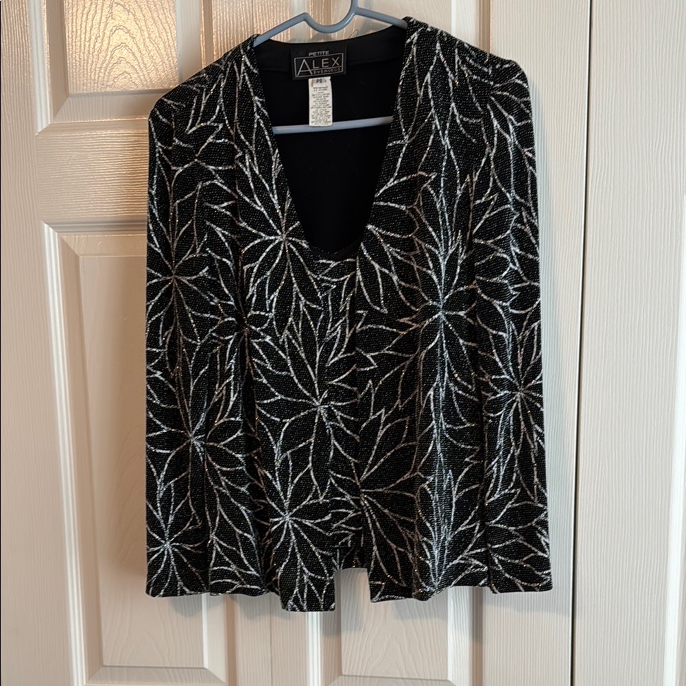 Alex Evenings Black and Silver Leaf Pattern Jacket & Camisole.